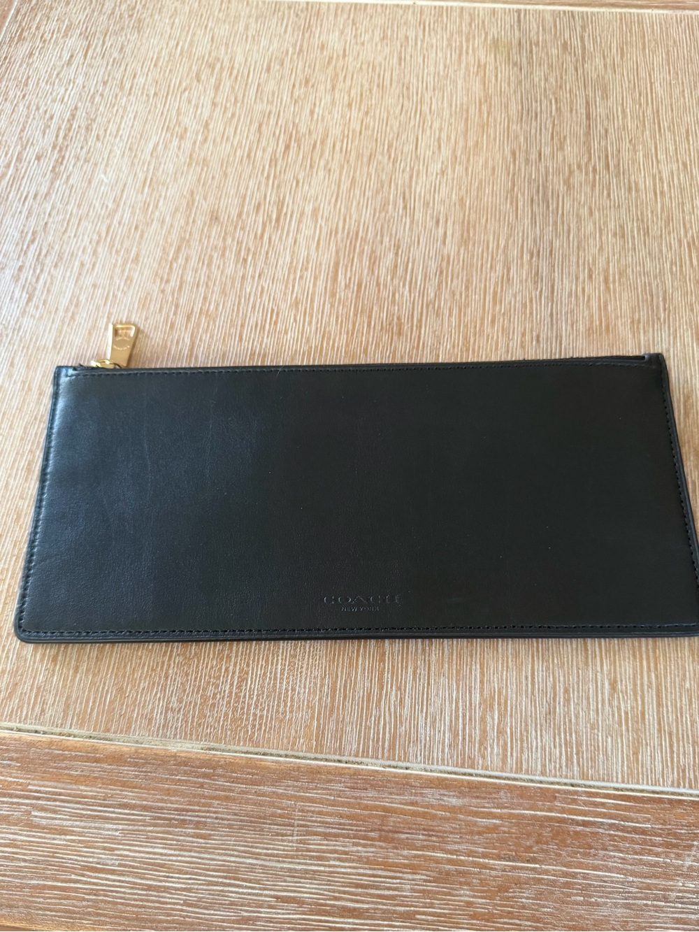 Coach Black Leather Zip Card & Key Pouch with Gold Hardware